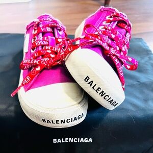 Authentic NWT Balenciaga Hot Pink Canvas Mule Sneakers with Logo Laces